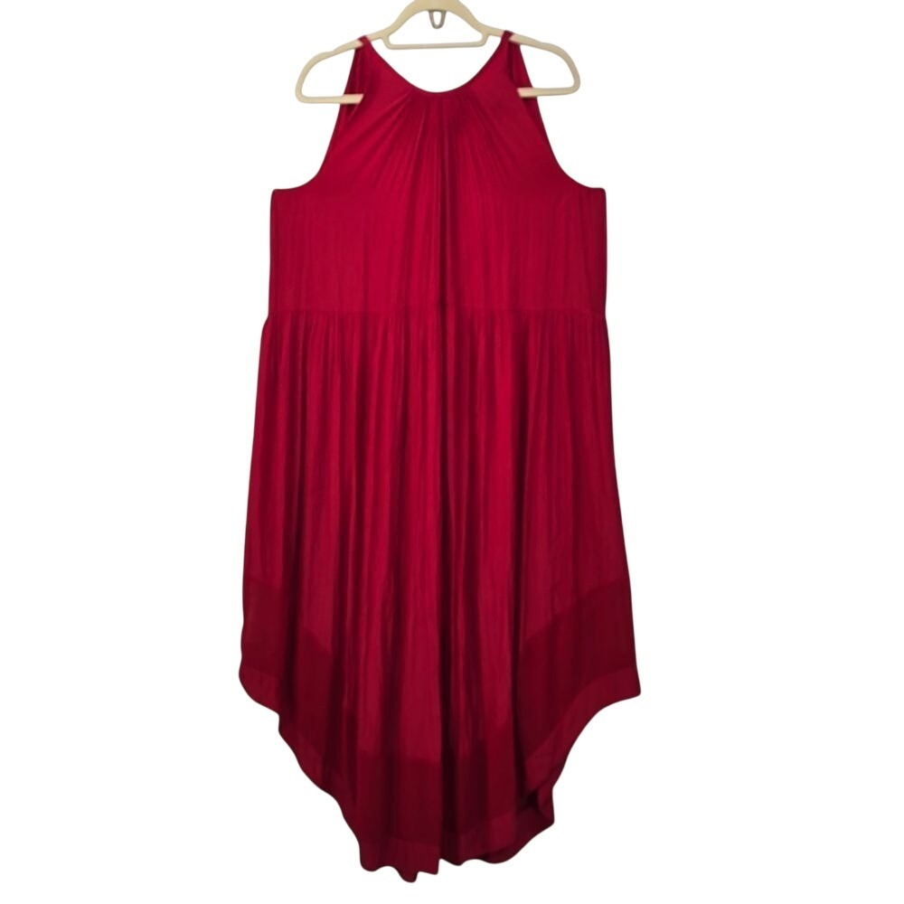 Ramy Brook For 2 Red Pleated Handkerchief Hem Halter Midi Dress Womens Medium